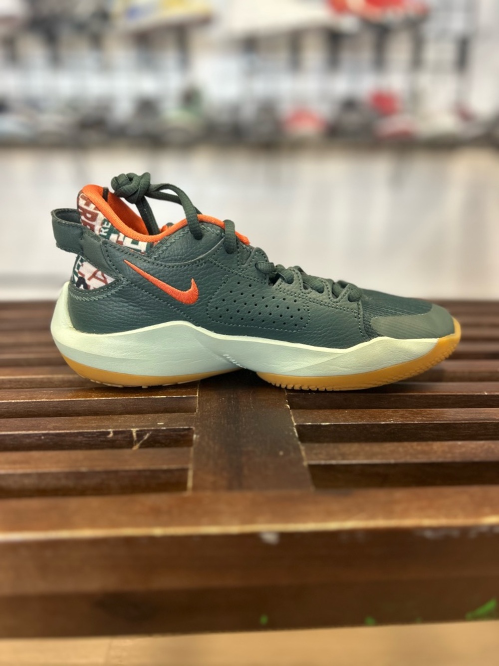 Nike Kids Dark Green and Orange Low-Top Sneakers